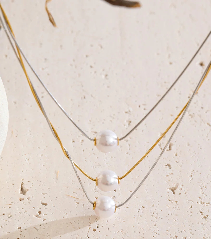 Yhpup coreano aço inoxidável simulado pérolas 3 camadas pingente colar popular moda chique requintado jóias acessórios presente