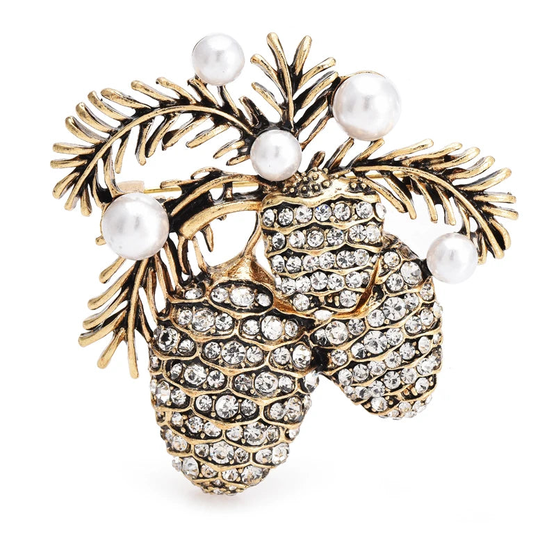 Broche Fruto do Pinheiro com Strass Design Elegante Feminino