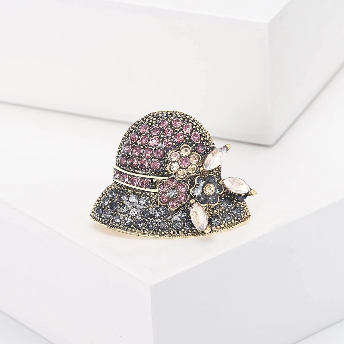 Broche Chapéu de Sol com Strass Elegante Feminino Luxo