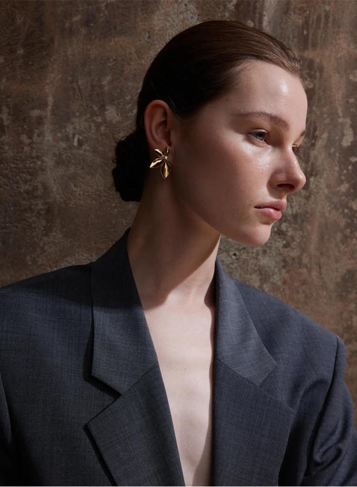 Yhpup moda folhas de aço inoxidável flor brincos brilhante anti alergia à prova dwaterproof água charme textura jóias alta qualidade