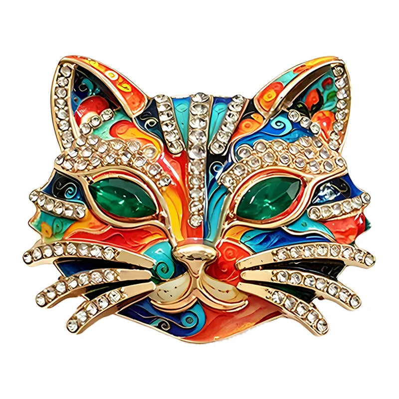 Broche Gato Cool com Strass e Esmalte Elegante Feminino