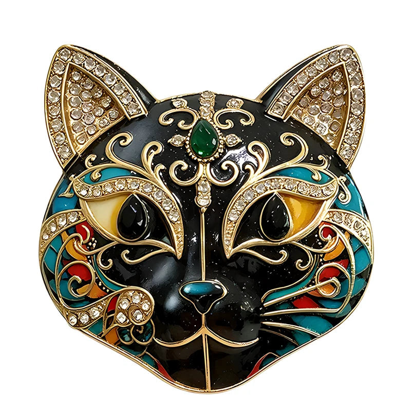 Broche Gato Esmaltado com Strass Elegante Feminino