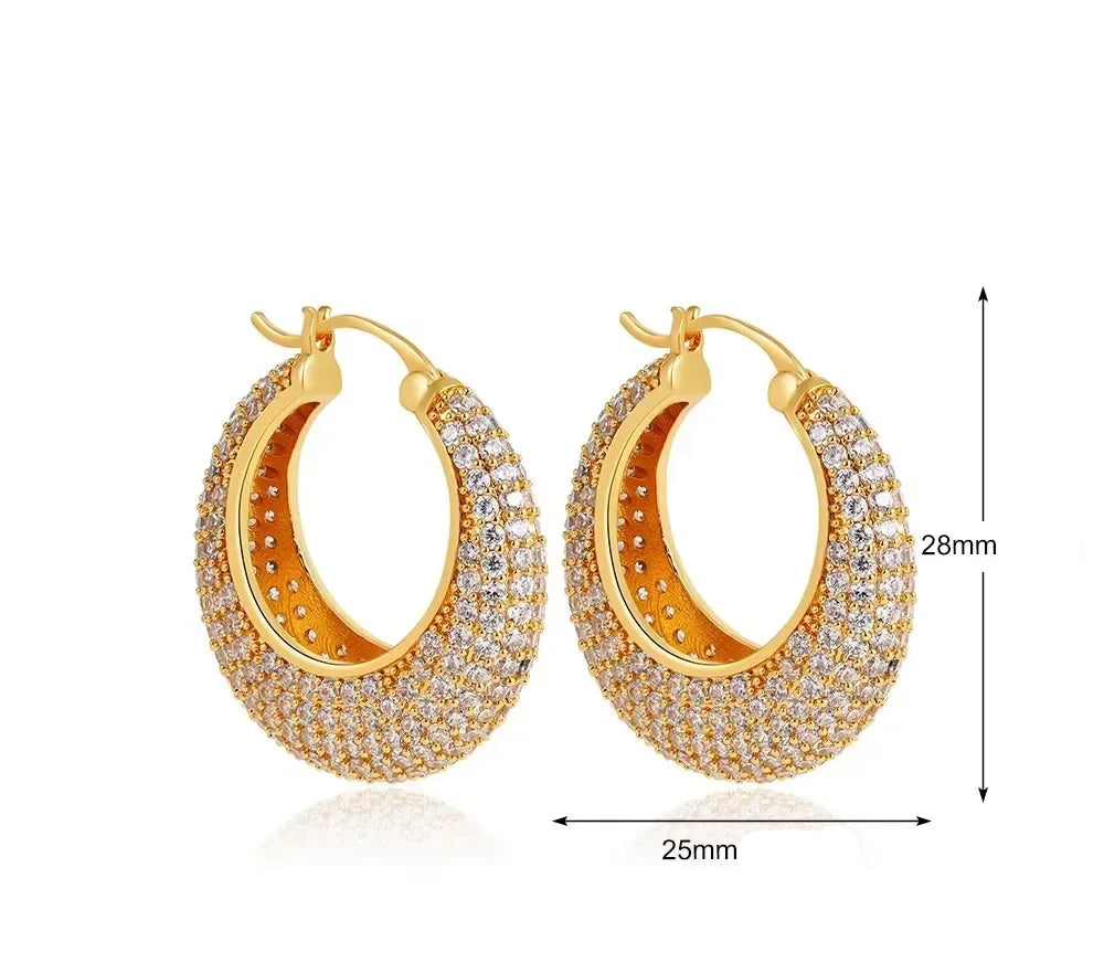 Luxo completo pavimentado strass u forma brincos de argola para mulher 18k banhado a ouro garra círculo c forma brinco jóias de declaração