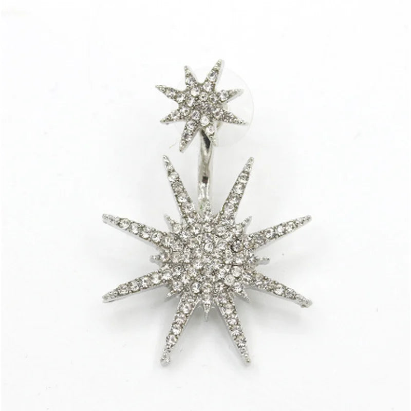 Evispol brincos brilhantes de zerconia cúbica para mulheres, meninas, moda estrela, floco de neve, design, piercing, joia, presente