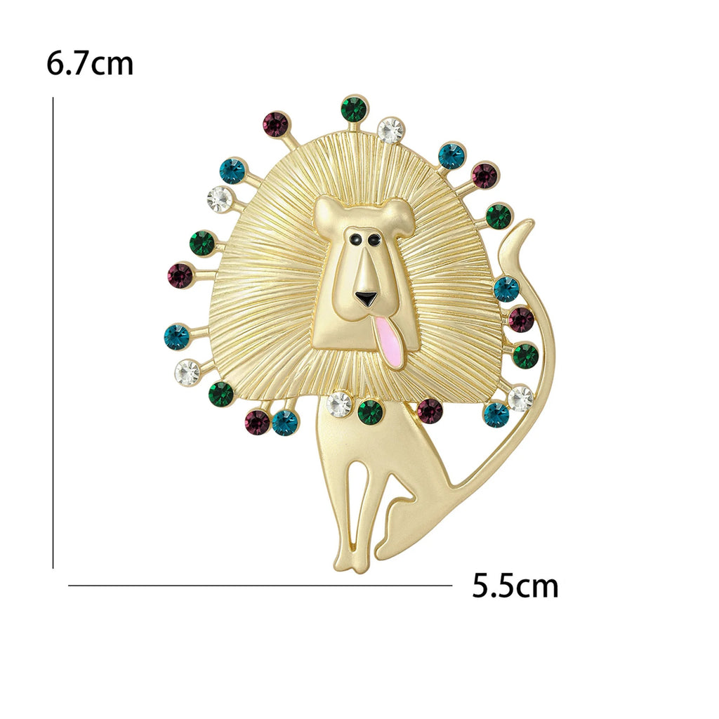 Broche Leão Dourado Luxo com Detalhes Geométricos Feminino