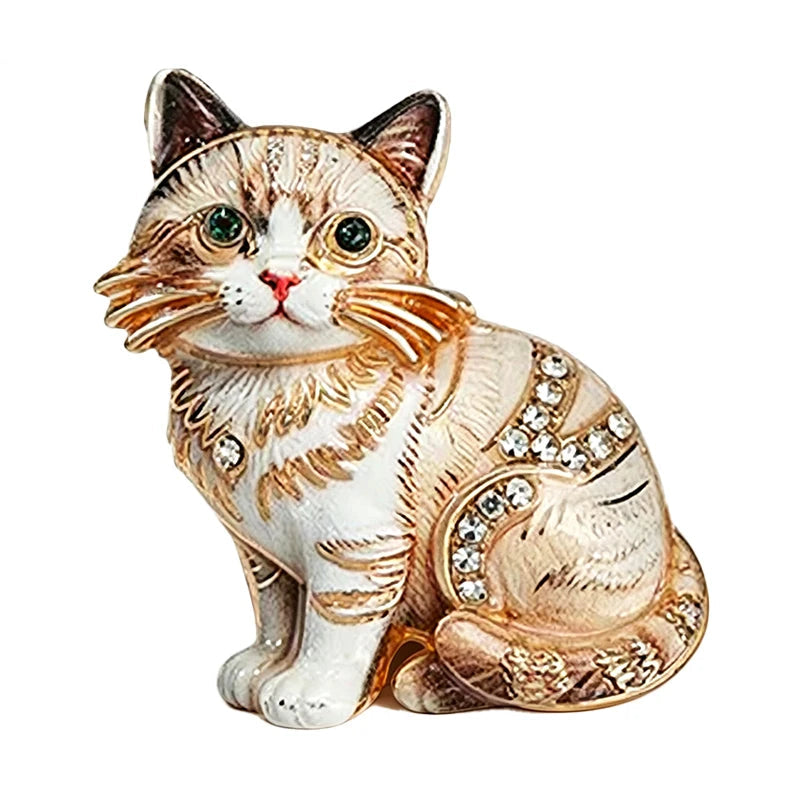 Broche Gato Sentado com Strass Elegante Feminino