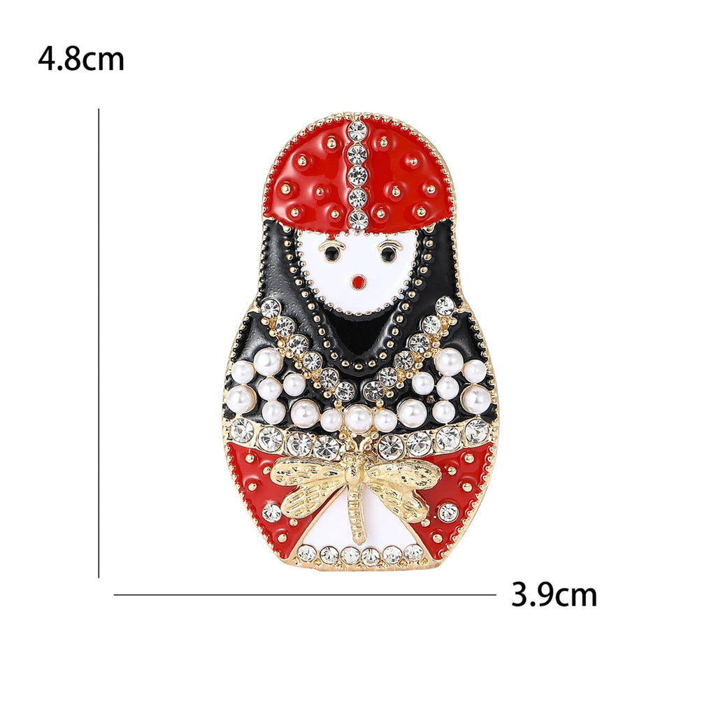 Broche Boneca Russa Matryoshka Esmaltado com Strass Feminino Luxo