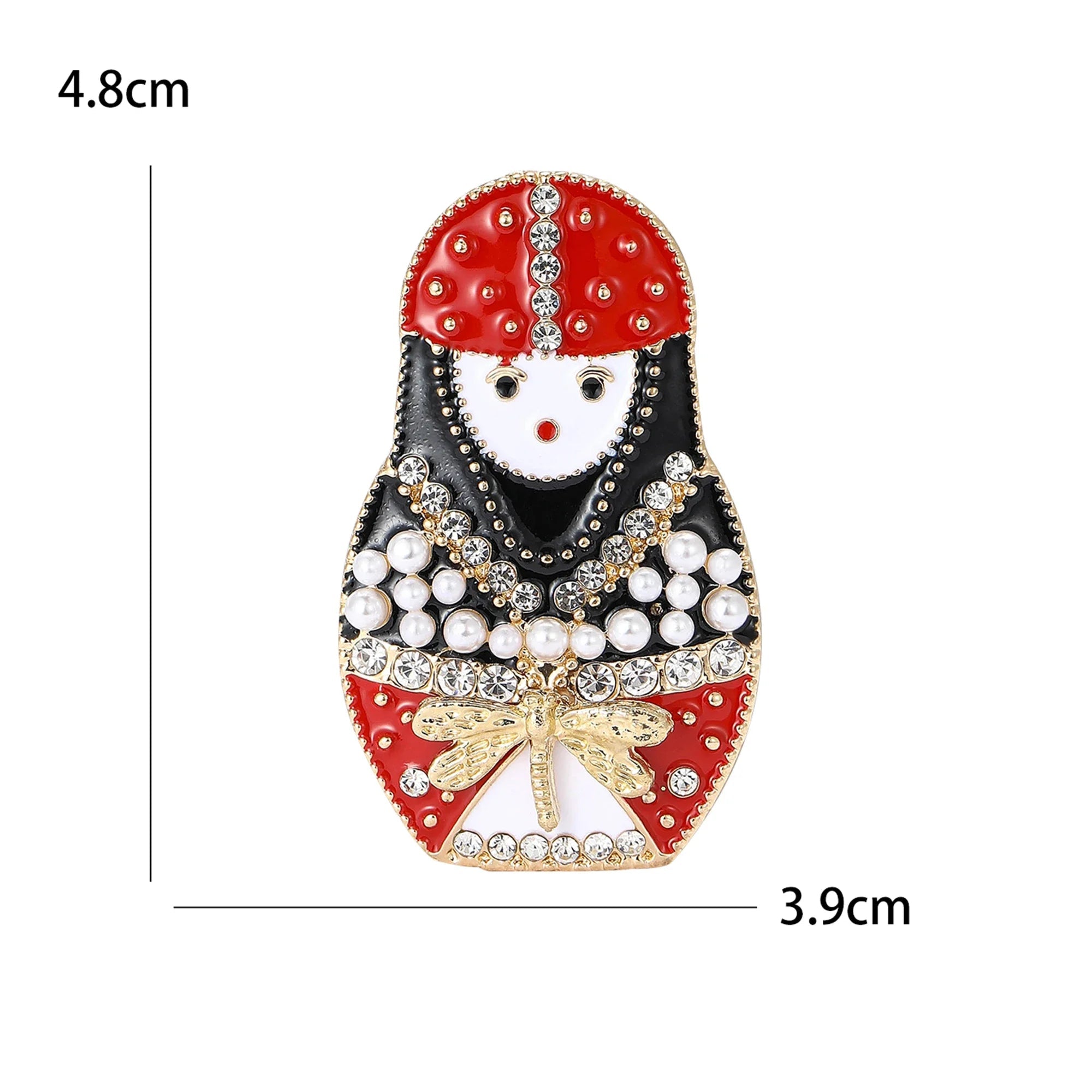 Broche Boneca Russa Matryoshka Esmaltado com Strass Feminino Luxo