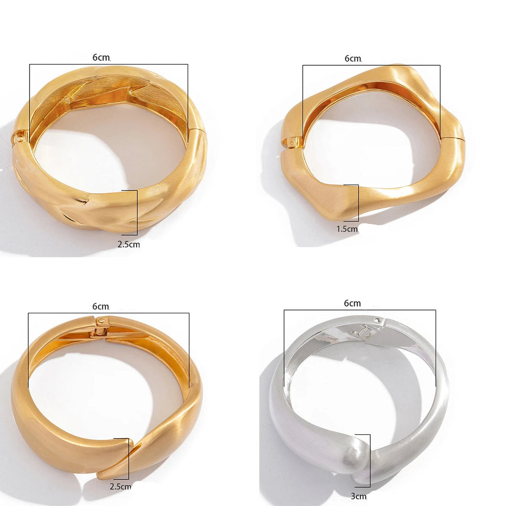 Ingemark Classic Vintage Matte Irregular Heavy Metal Chunky Wide Cuff Bangles Women Punk Gold Color Spring Bracelet Men Jewelry