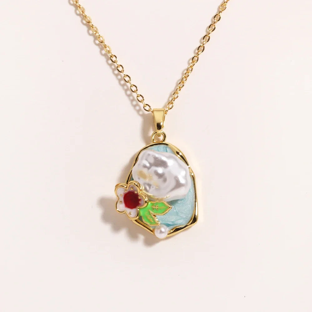 316l aço inoxidável colorido gota de óleo flor coração irregular colar para mulheres meninas vintage francês delicado jóias presentes