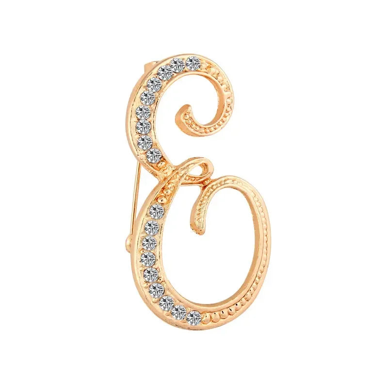 Broche de Letra com Strass Cristal Dourado Elegante