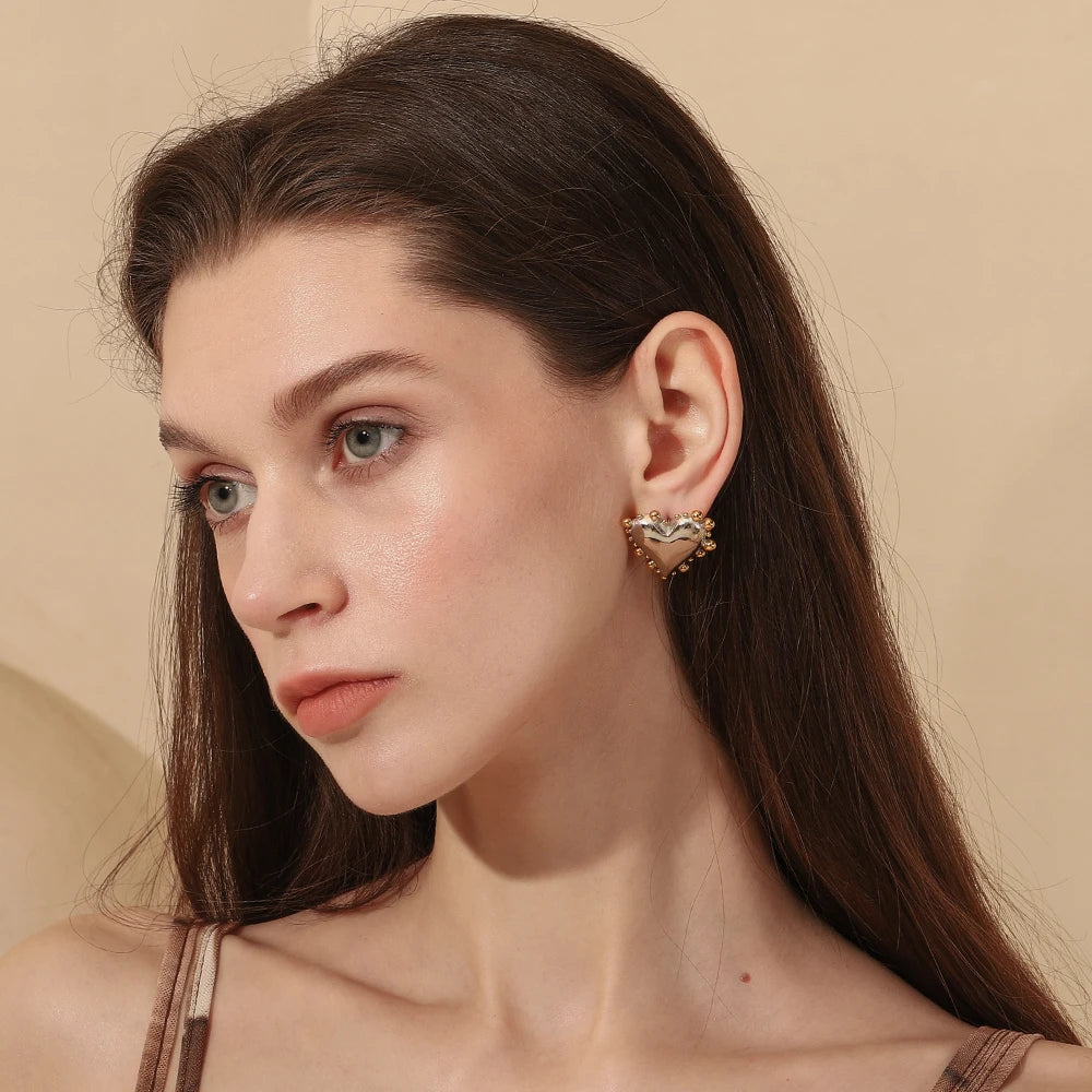 Ebbelle novo brinco de coração suave de cor dupla para mulheres e meninas acessórios de joias de aço inoxidável banhado a ouro 18K