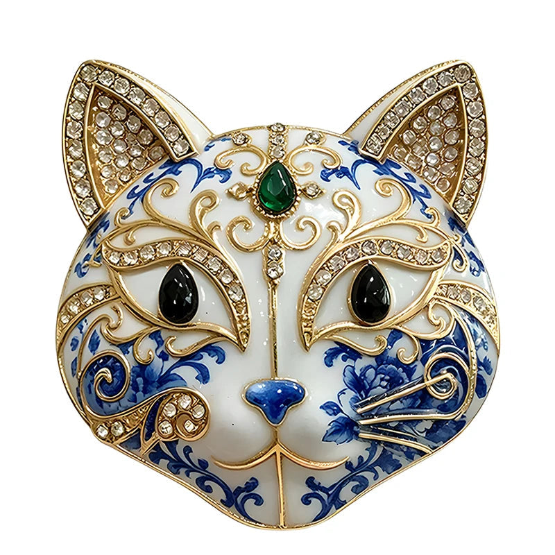 Broche Gato Esmaltado com Strass Elegante Feminino