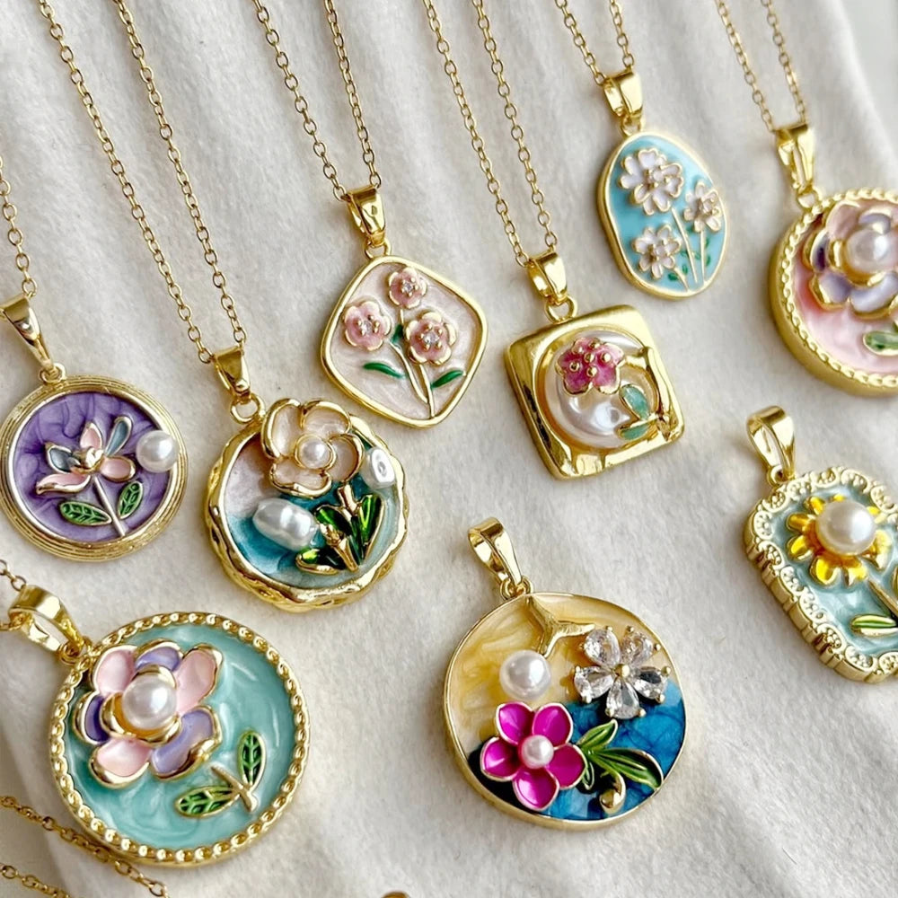 316l aço inoxidável colorido gota de óleo flor coração irregular colar para mulheres meninas vintage francês delicado jóias presentes