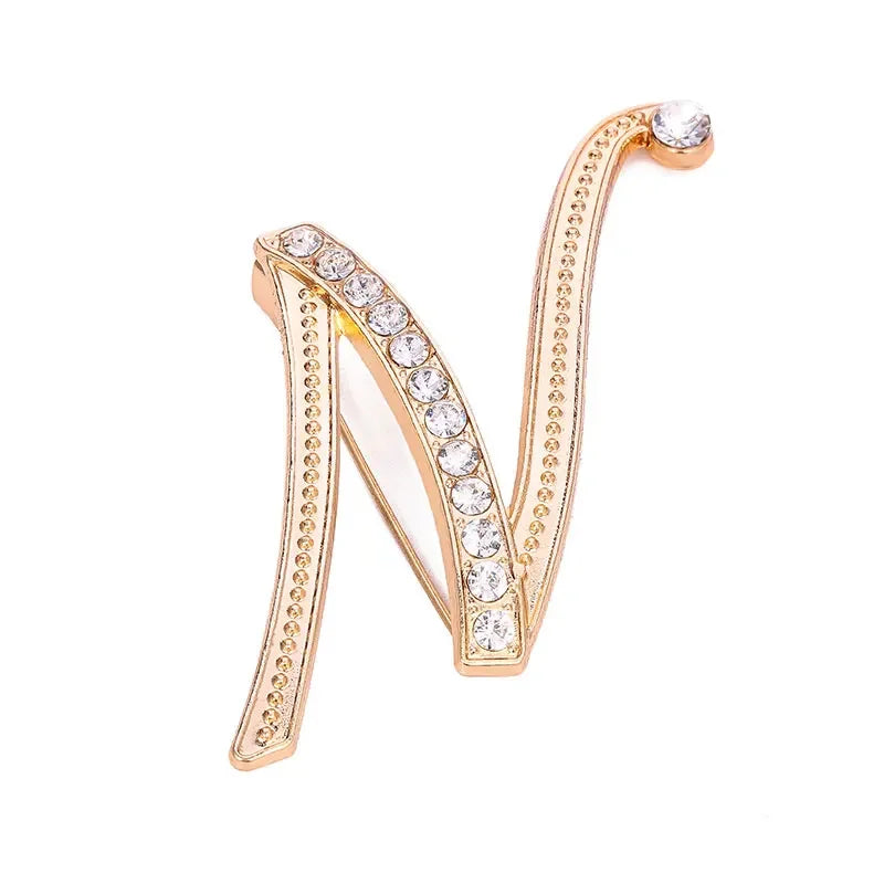 Broche de Letra com Strass Cristal Dourado Elegante