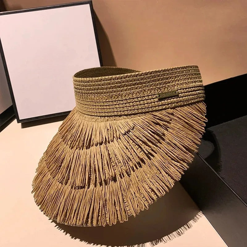 Chapéu de Palha Feminino com Franja e Proteção UV