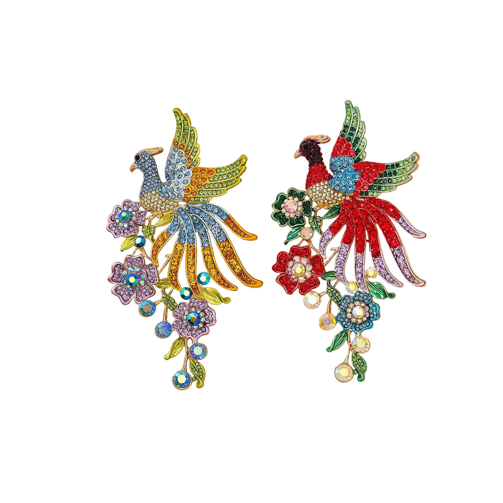 Broche Fênix de Cristal Exagerado Vintage com Strass Luxo