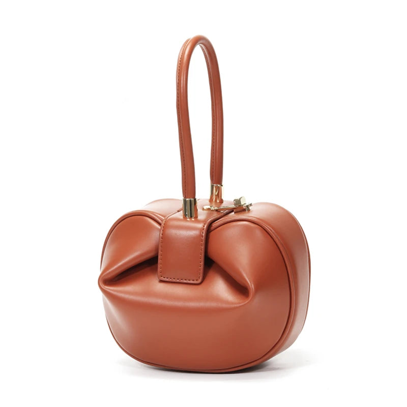 Burminsa couro genuíno esférico pequena sacola para as mulheres 2025 tendência designer bolsa de noite alça superior senhoras bolsas