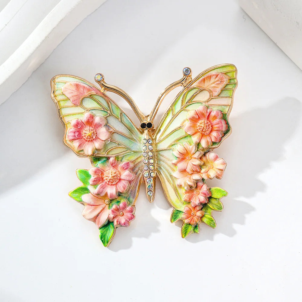 Jardme broche de borboleta esmaltado vintage para mulheres, luxo, lindo inseto colorido com flor, alfinetes de roupas femininas, presentes