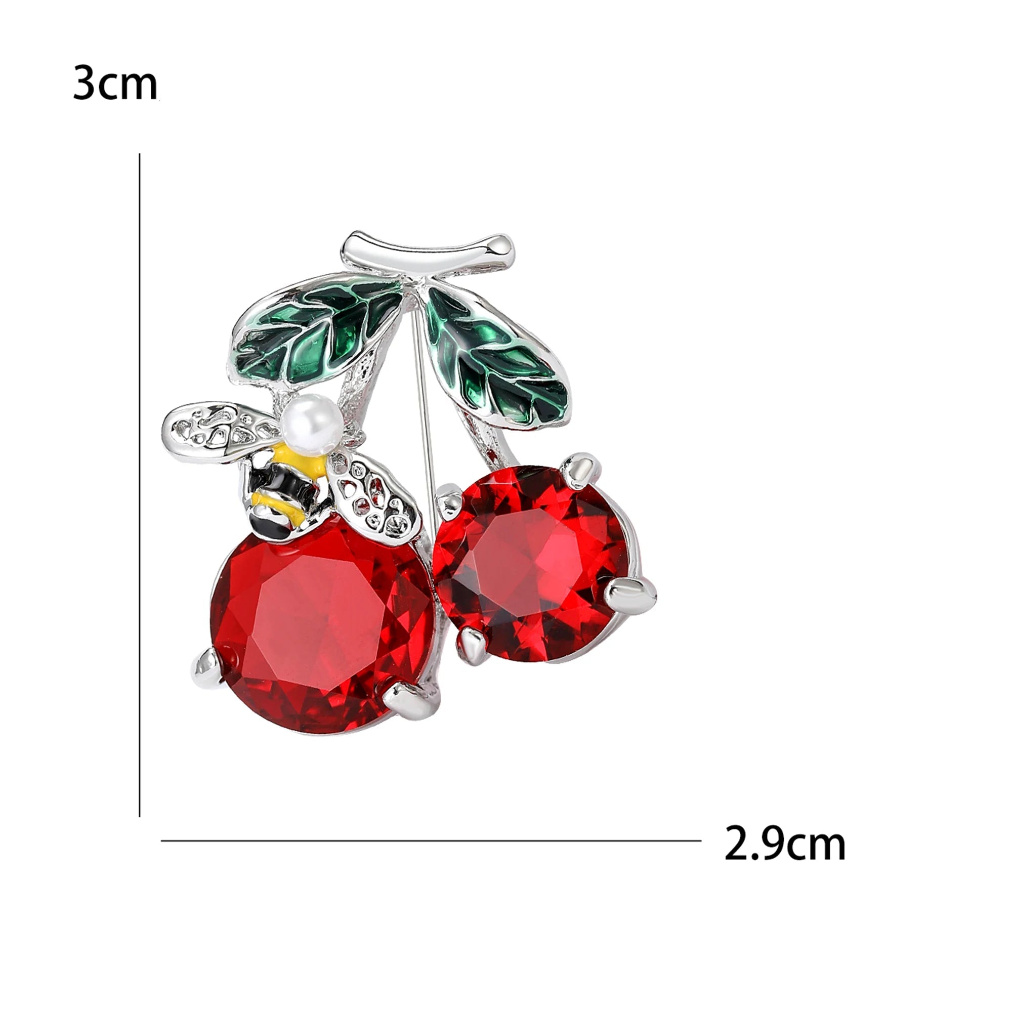 Broches de cereja esmalte para mulheres, Unisex Rhinestone Fruit Pins, Banquete Party Backpack Presentes, Acessórios de jóias
