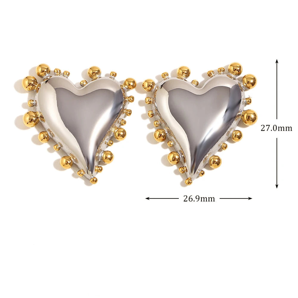 Ebbelle novo brinco de coração suave de cor dupla para mulheres e meninas acessórios de joias de aço inoxidável banhado a ouro 18K