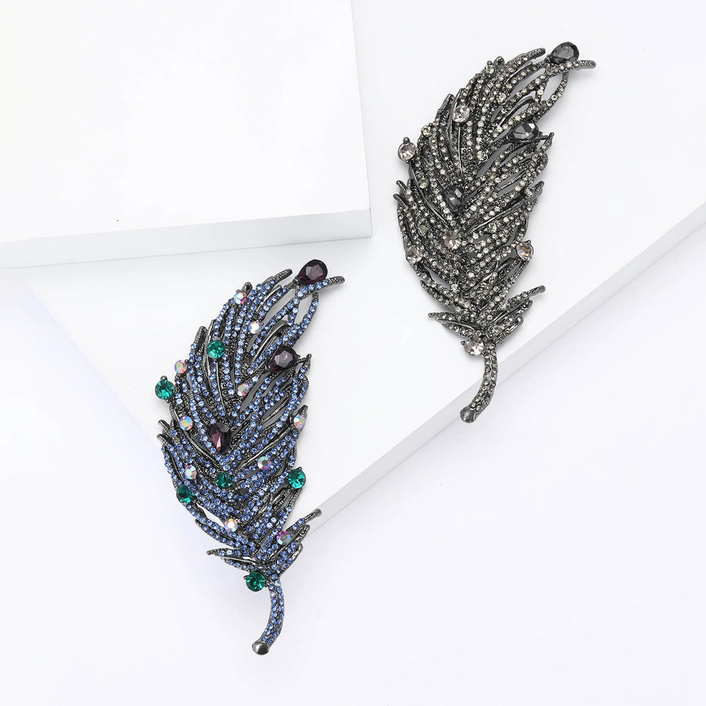 Broche Pena Vintage com Strass Design Elegante Feminino