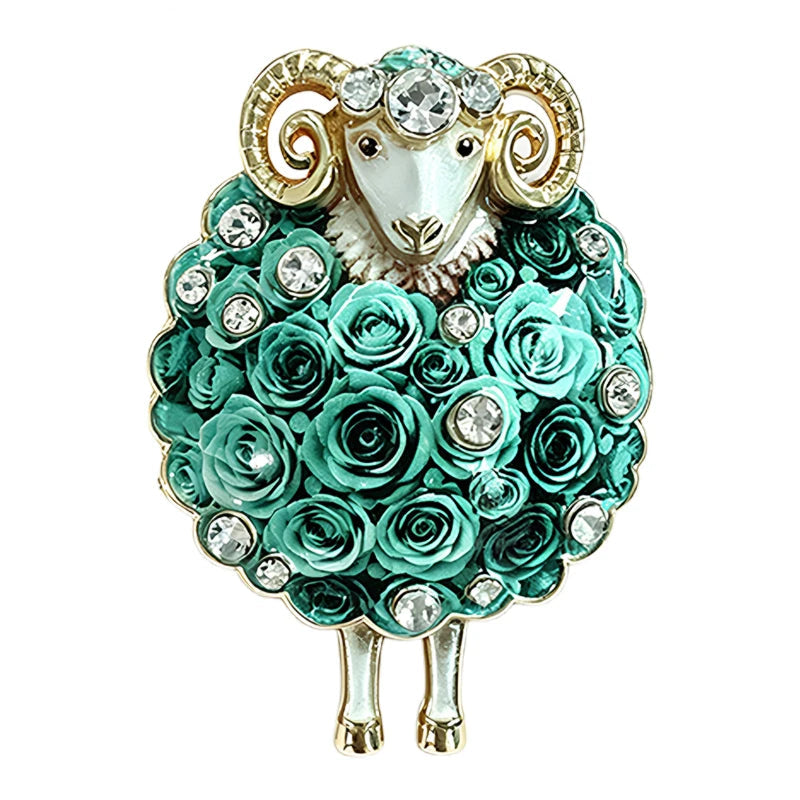 Broche Ovelha Floral com Strass Elegante Feminino