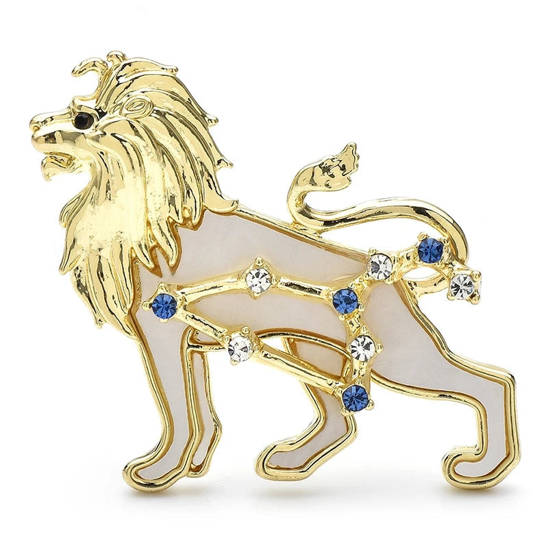 Broche Leão Zodíaco Leoa com Strass Elegante Feminino