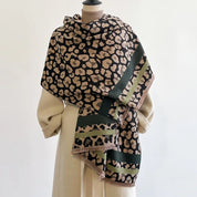 Novo luxo inverno leopardo dupla face cashmere jacquard cachecóis de alta qualidade feminino engrossar envoltório xale senhoras lã pashmina cachecol