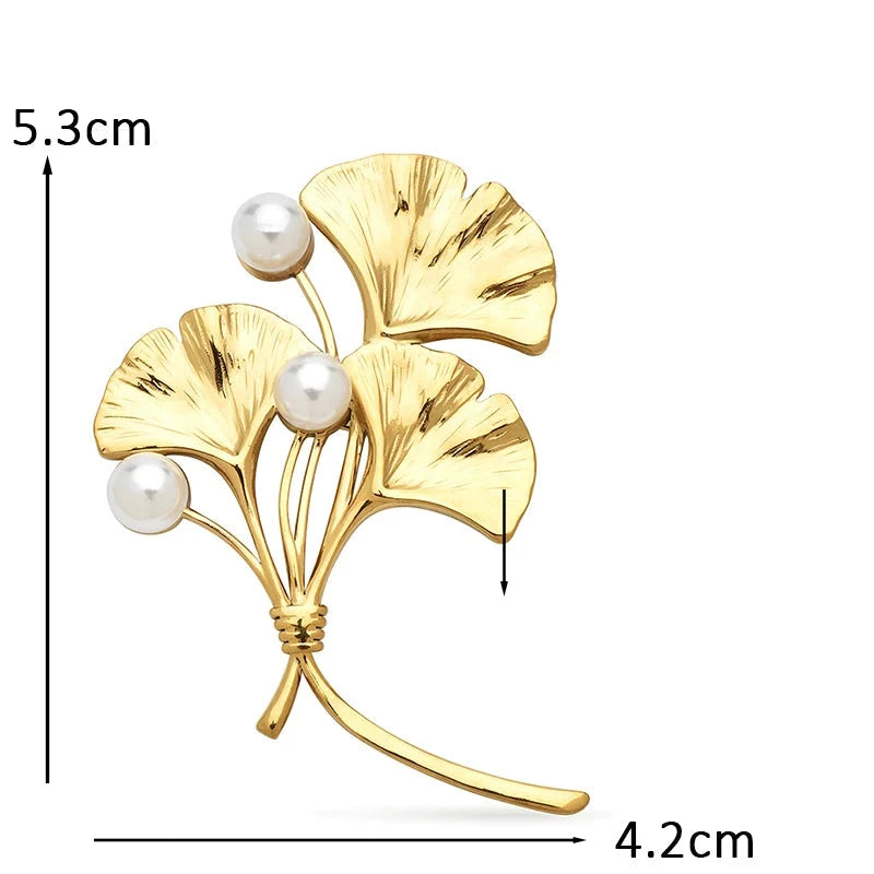 Broche Folha Ginkgo com Pérola Design Elegante Feminino