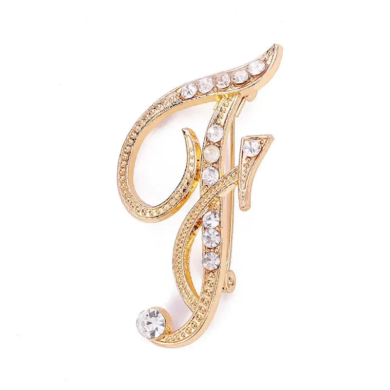 Broche de Letra com Strass Cristal Dourado Elegante