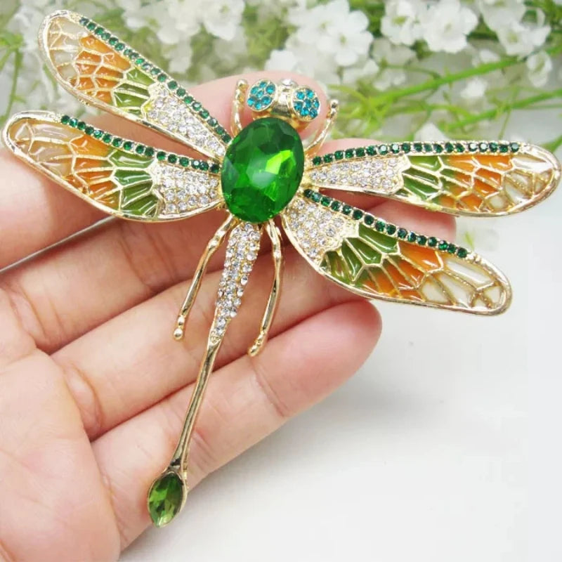 Vintage médio feminino masculino cristal libélula broche emblemas moda clássico unisex criativo inseto grandes fivelas de pino acessórios