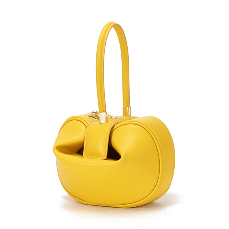 Burminsa couro genuíno esférico pequena sacola para as mulheres 2025 tendência designer bolsa de noite alça superior senhoras bolsas