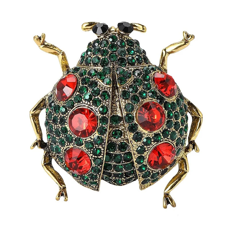Wuli & baby luxo strass besouro broches para mulheres unissex 4 cores brilhante joaninha insetos festa casual broche pinos presentes