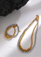 Yhpup contas de aço inoxidável artesanal moda corrente colar pulseira 18k pvd banhado à prova de ferrugem texturizado unissex jóias das mulheres dos homens