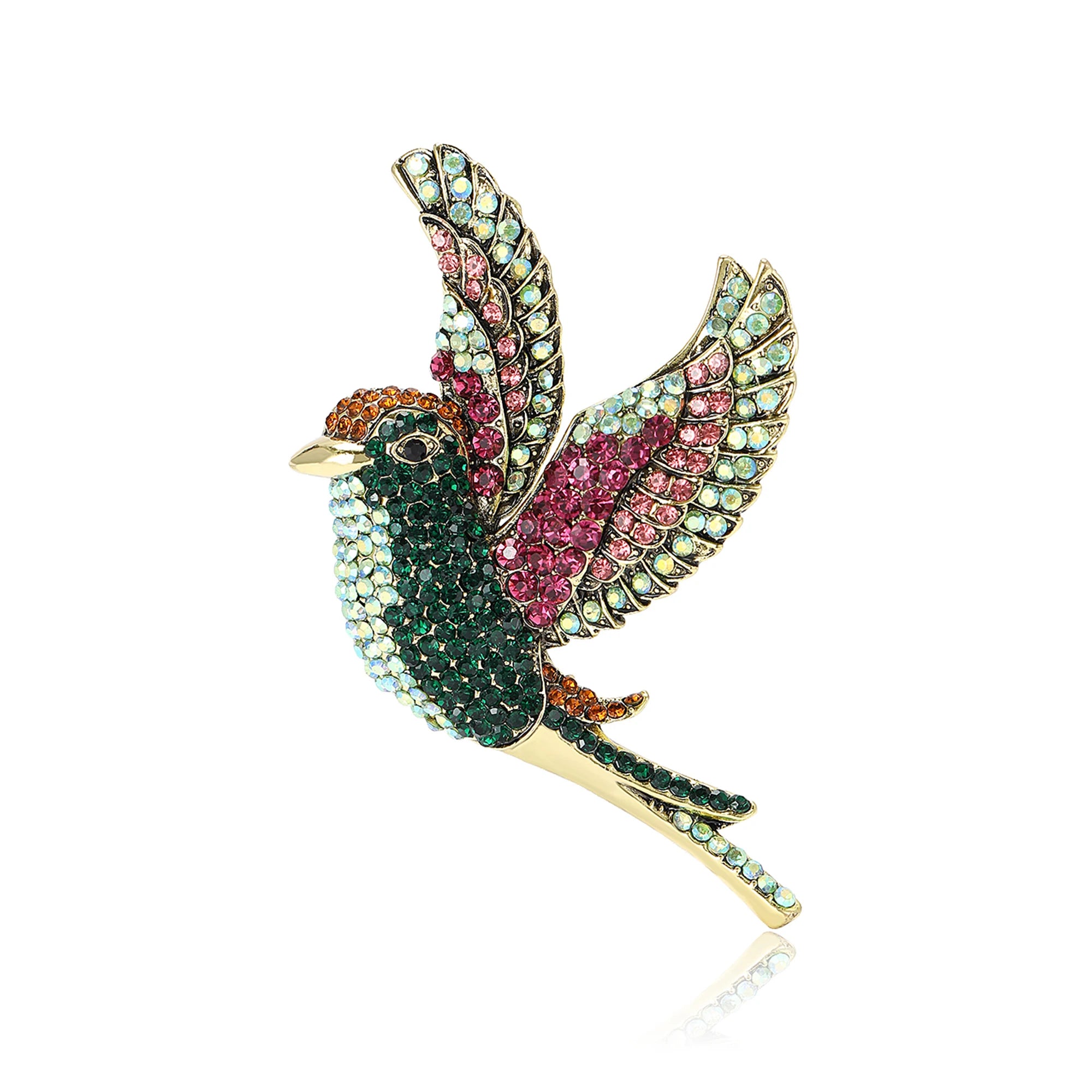 Broche Beija-flor Vintage com Strass Design Elegante Feminino