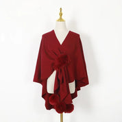 Imitação de lã bola pendurado cardigan outono inverno casaco feminino moda rua xale poncho senhora capas rosa