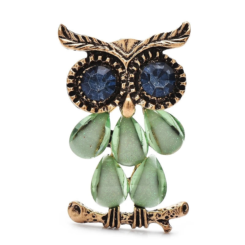 Broche Coruja Vintage Esmaltado com Strass Elegante Feminino