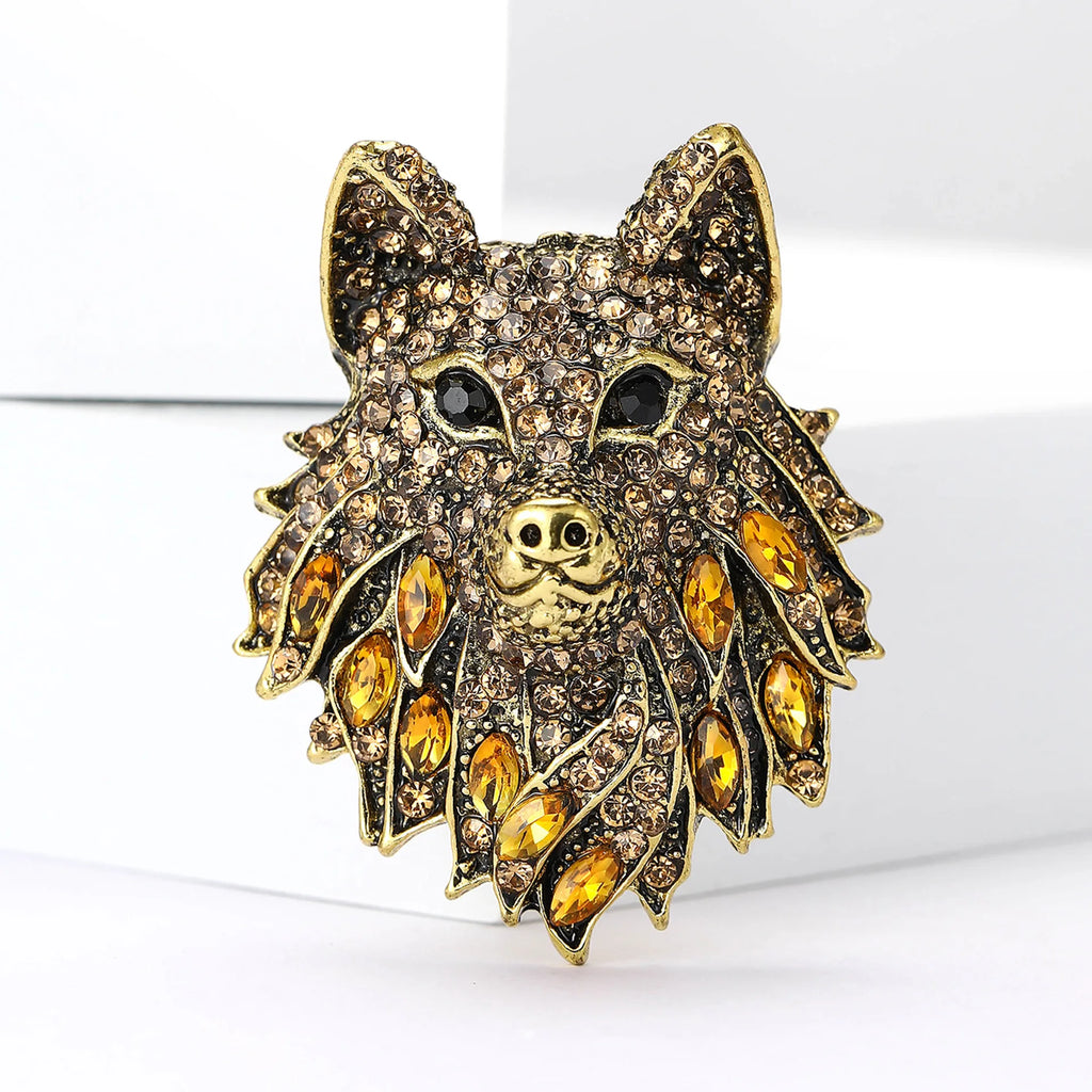 Requintado liga strass lobo cabeça broche high-end terno masculino casaco pinos acessório para festa