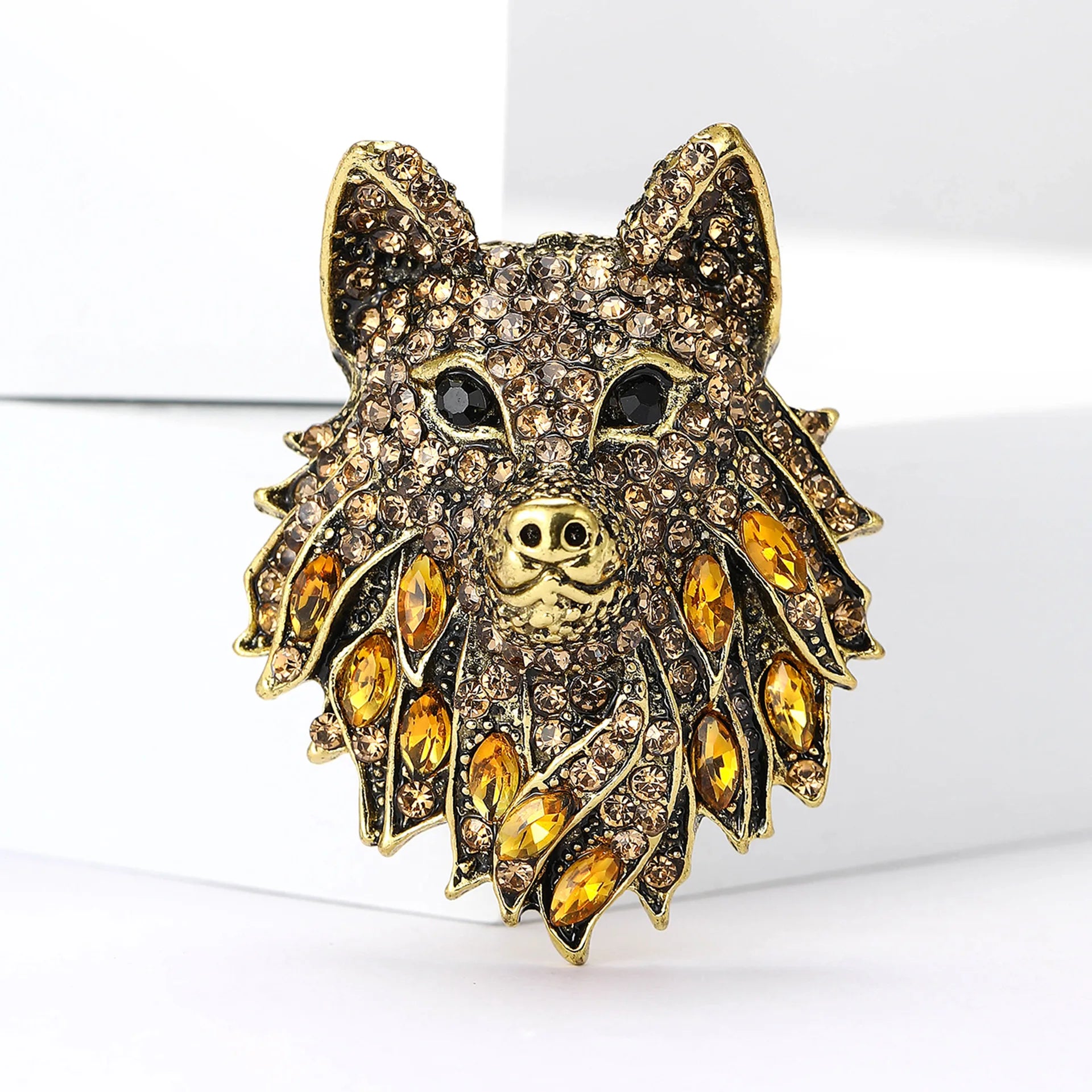 Requintado liga strass lobo cabeça broche high-end terno masculino casaco pinos acessório para festa