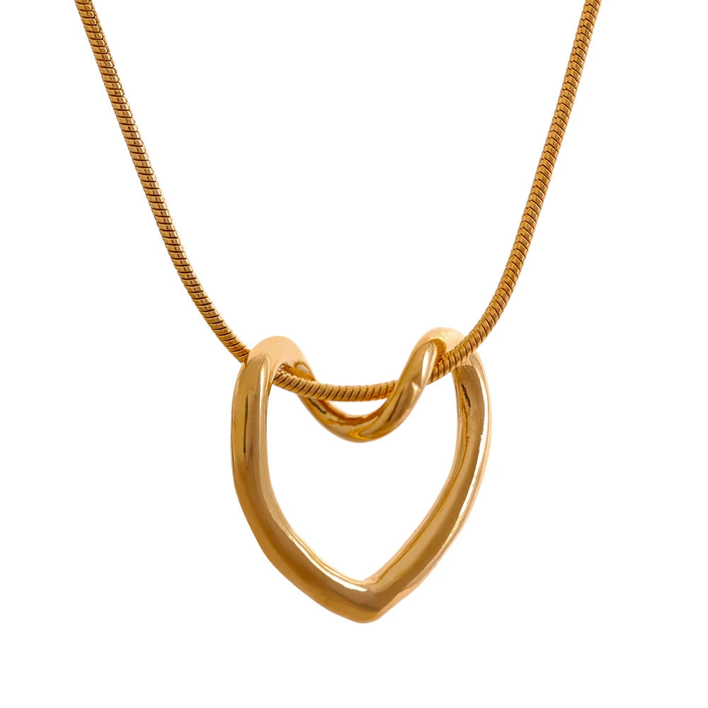 Yhpup minimalista dourado aço inoxidável coração oco pingente colar para mulheres à prova de ferrugem elegante charme jóias bijoux femme
