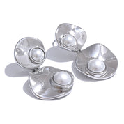 Yhpup elegante imitação de pérolas redondas geométricas brincos pendurados elegantes de aço inoxidável coreano joia diária presente
