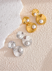 Yhpup elegante imitação de pérolas redondas geométricas brincos pendurados elegantes de aço inoxidável coreano joia diária presente