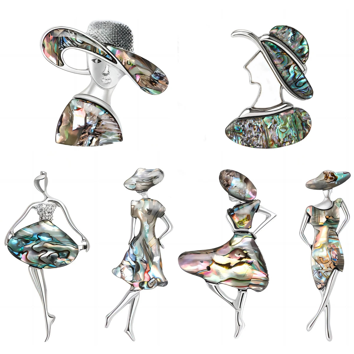 Broche Silhueta Feminina com Concha Elegante Feminino