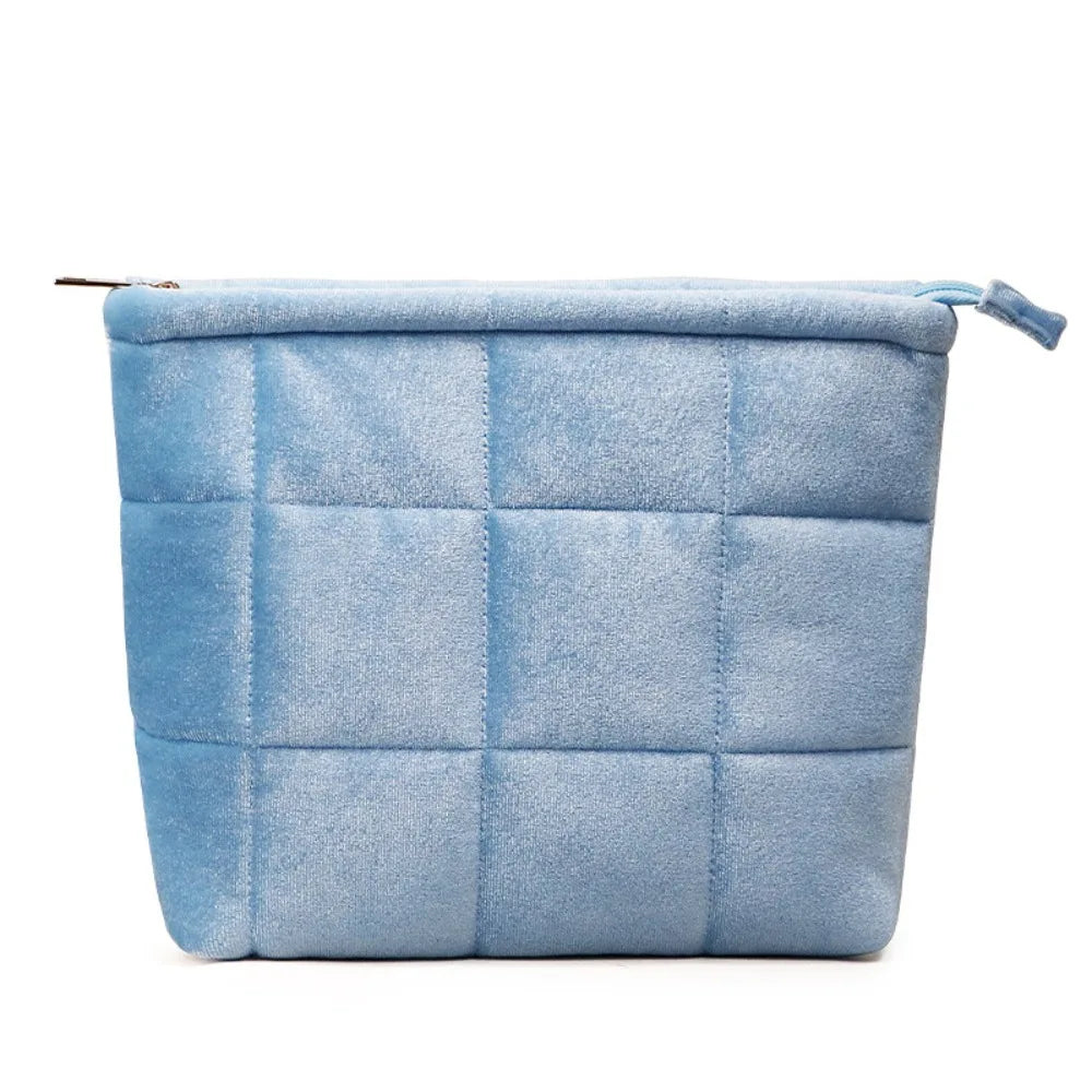 Moda veludo saco cosmético cor sólida grande capacidade acolchoado saco de armazenamento leve zíper viagem saco de higiene pessoal