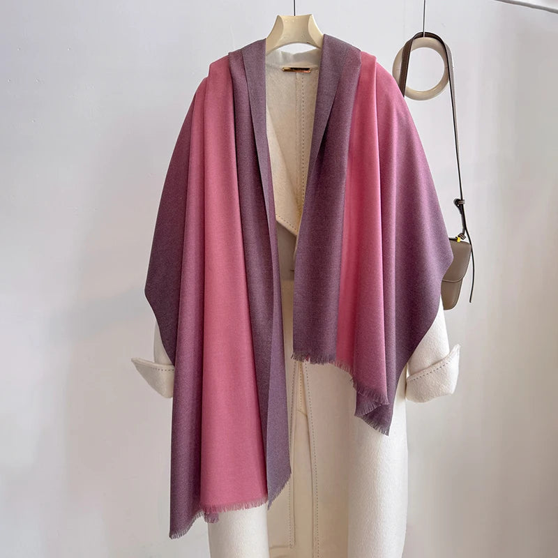 Novo inverno xale cachecóis envoltório 2025 design gradiente cachecol feminino moda quente pashmina femal poncho neckerchief echarpe bandana
