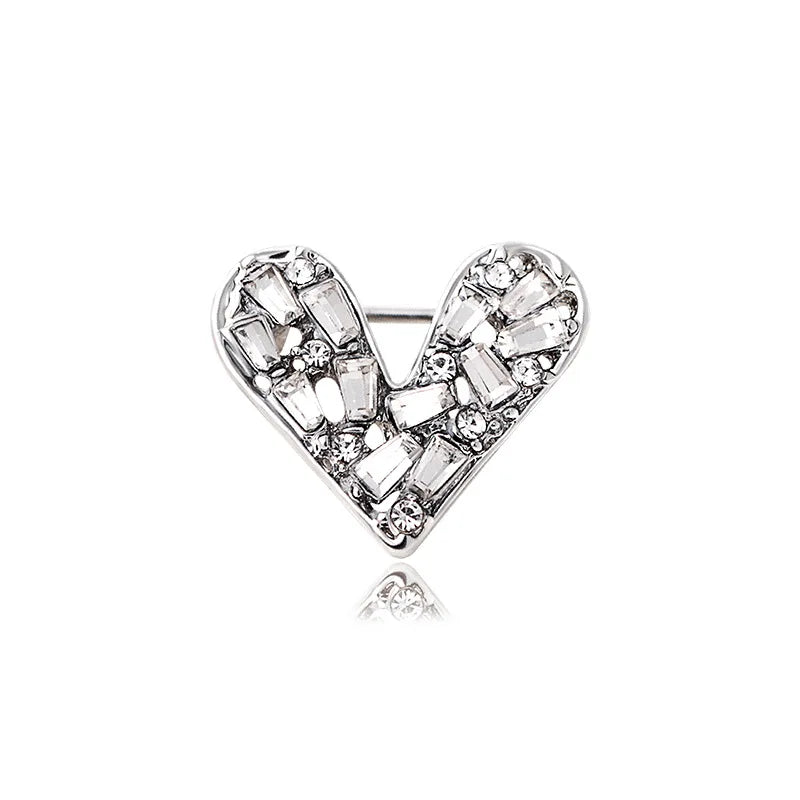 Coração de cristal brilhante anti-reflexo fivela pequeno broche moda lapela pino roupas versátil mini corsage botão pino jóias presentes