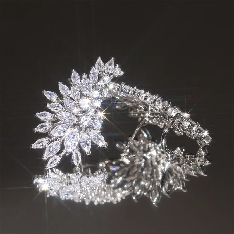 Huitan lindos brincos femininos completos com deslumbrante pedra cz espumante brincos de piercing de orelha joias de festa dropshipping