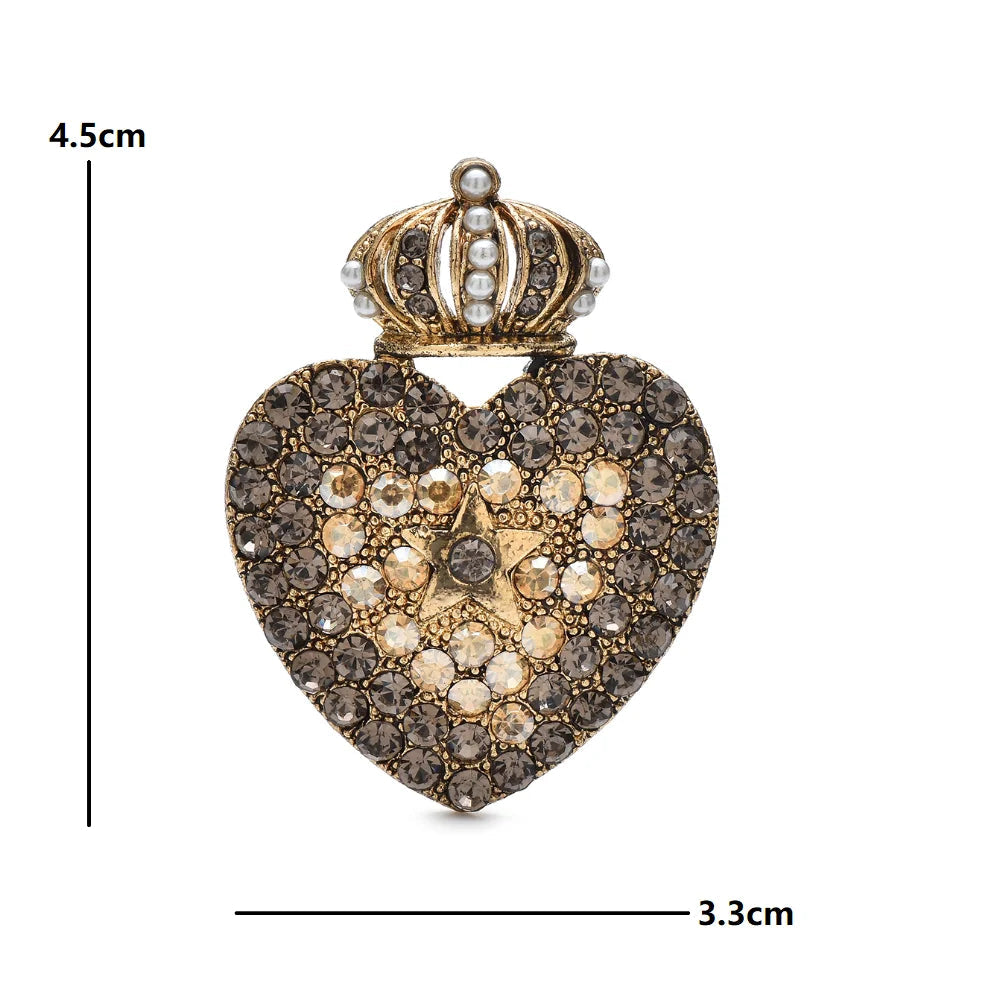 Wuli & baby vintage coroa coração broches strass amor broche para roupas femininas mochila pinos presentes