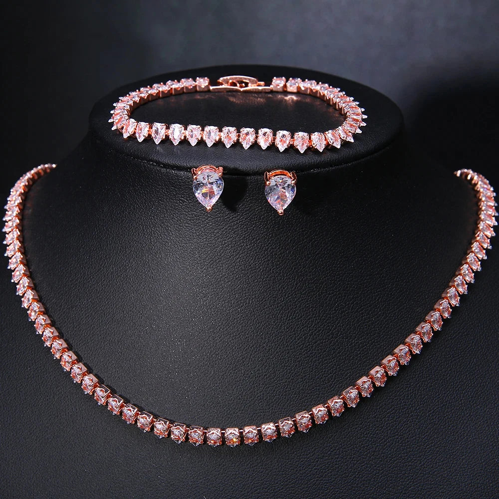 Zakol lindo buling aaa claro redondo zircônia cúbica casamento nupcial colar brincos festa conjunto de jóias para mulher